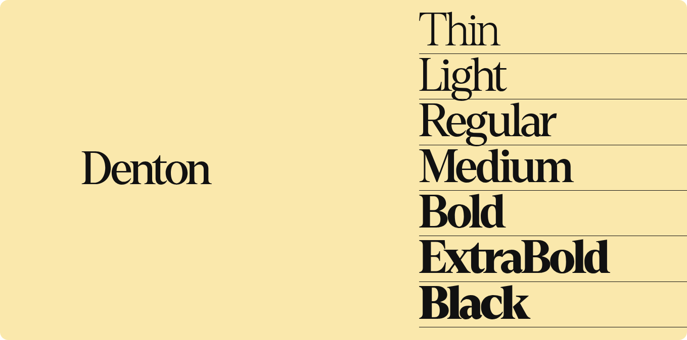 Denton Thin Light Regular Medium Bold ExtraBold Black
